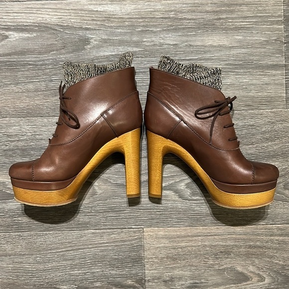 Chloé Brown Leather Platform Boots Size 36.5 / 6 Knit Sock Lace Up Designer - Picture 5 of 16